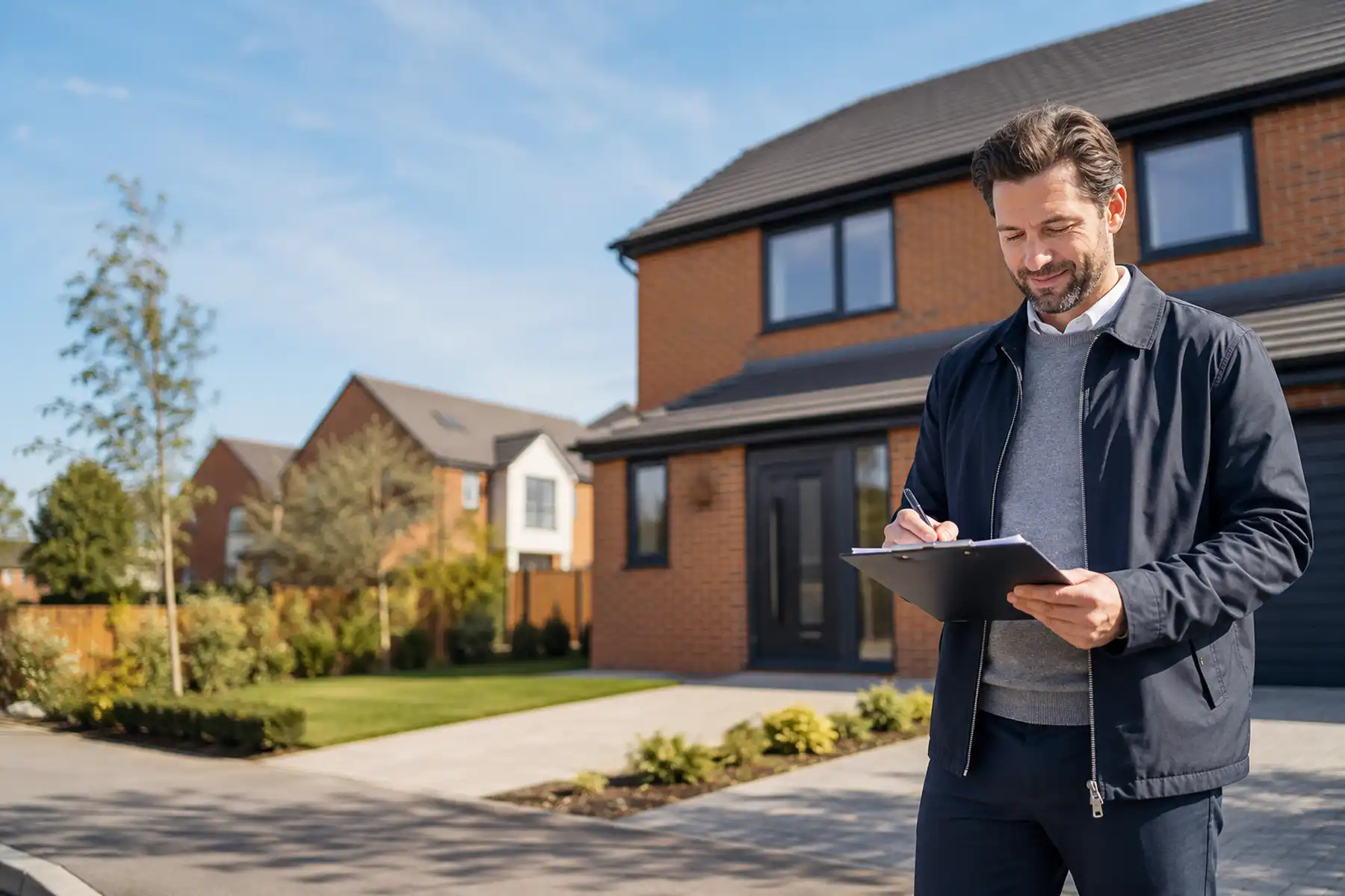 Property investor outside a contemporary UK investment property.