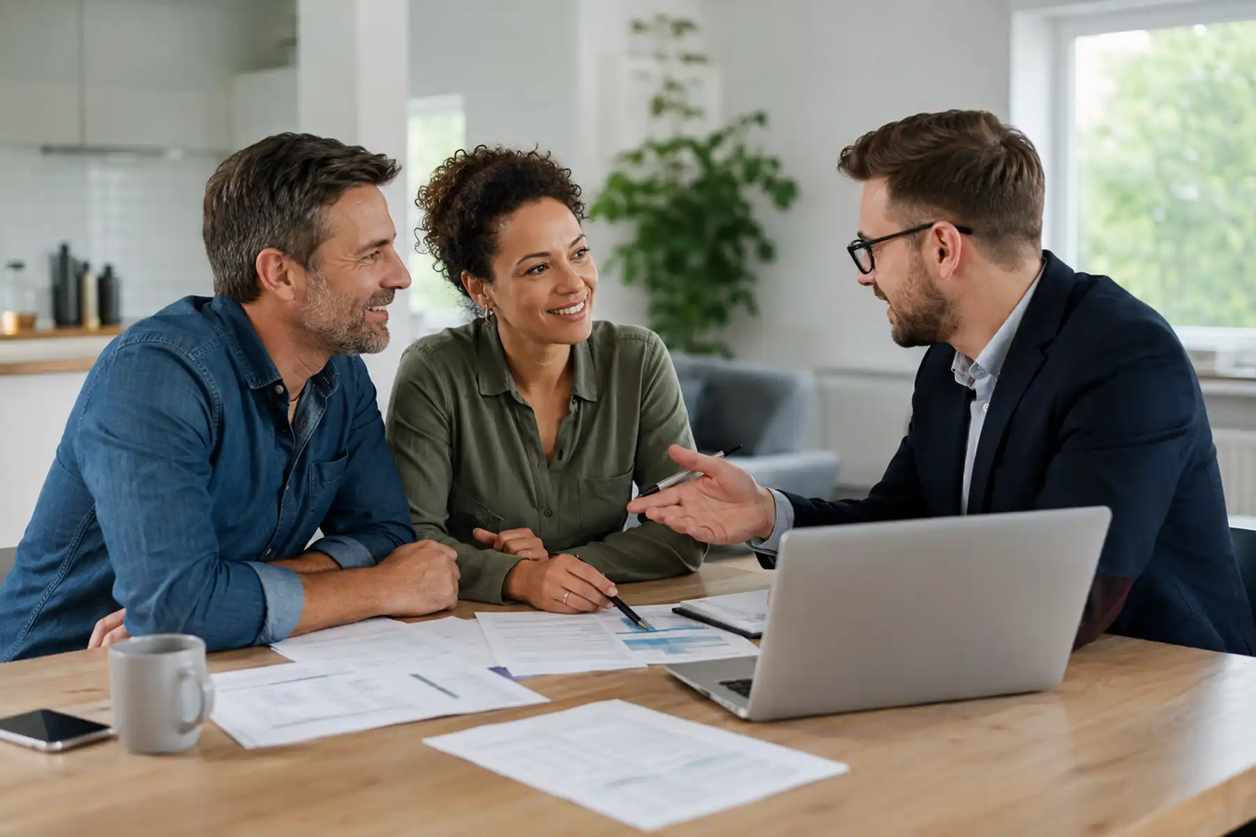 Homeowners reviewing mortgage options with an adviser.