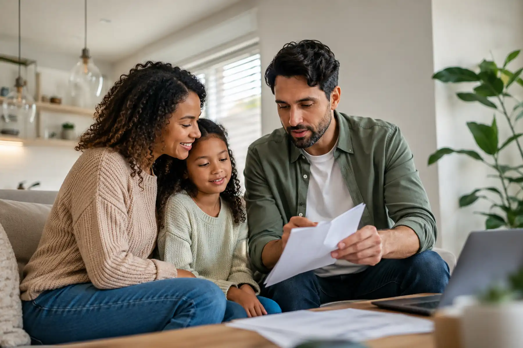 Family discussing protection advice at home.