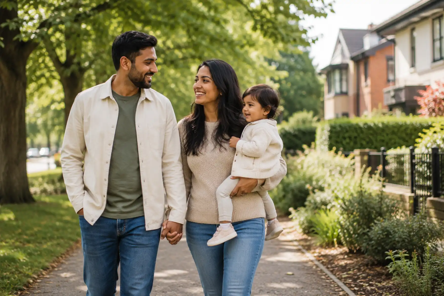 Family enjoying a relaxed walk together, representing the peace of mind that life insurance can provide.