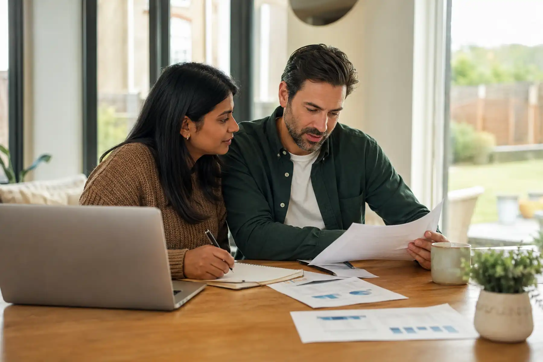 Couple reviewing mortgage repayments and Mortgage Payment Protection Insurance options at home.