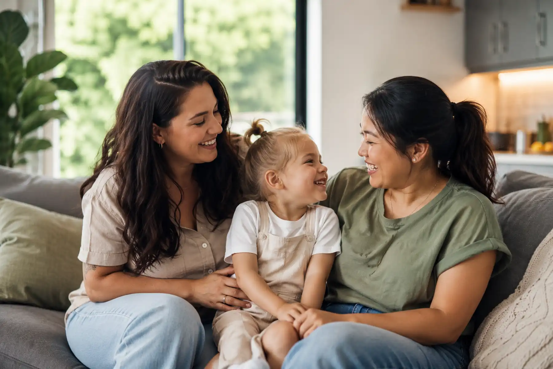 Parents and children at home representing family income benefit.