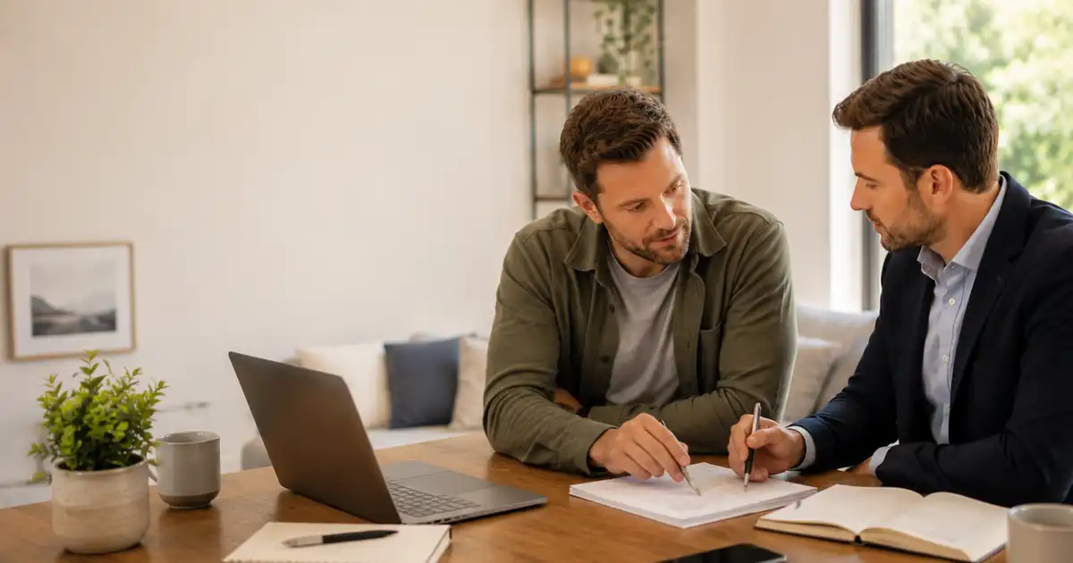 Mortgage applications with contract gaps or a new contract Contractor between assignments reviewing a new contract start date and recent work history with a mortgage adviser.