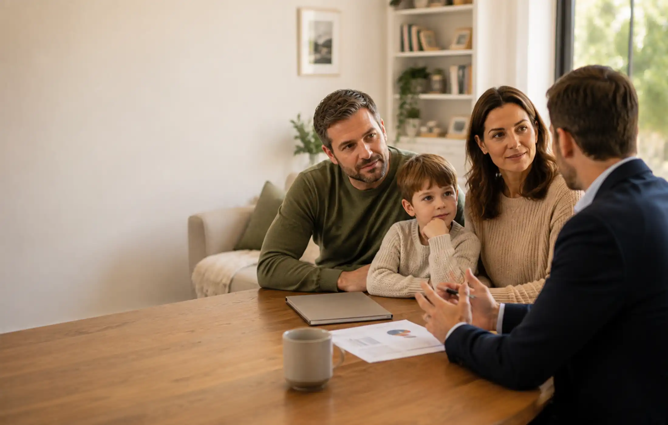 Family income benefit: how regular payments can support a family Family and protection adviser discussing how regular monthly financial support could help maintain household routines after a loss.