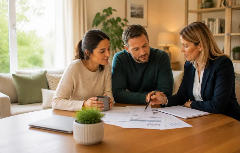 An individual or couple discussing dependants, debts, income and existing workplace benefits with protection adviser.