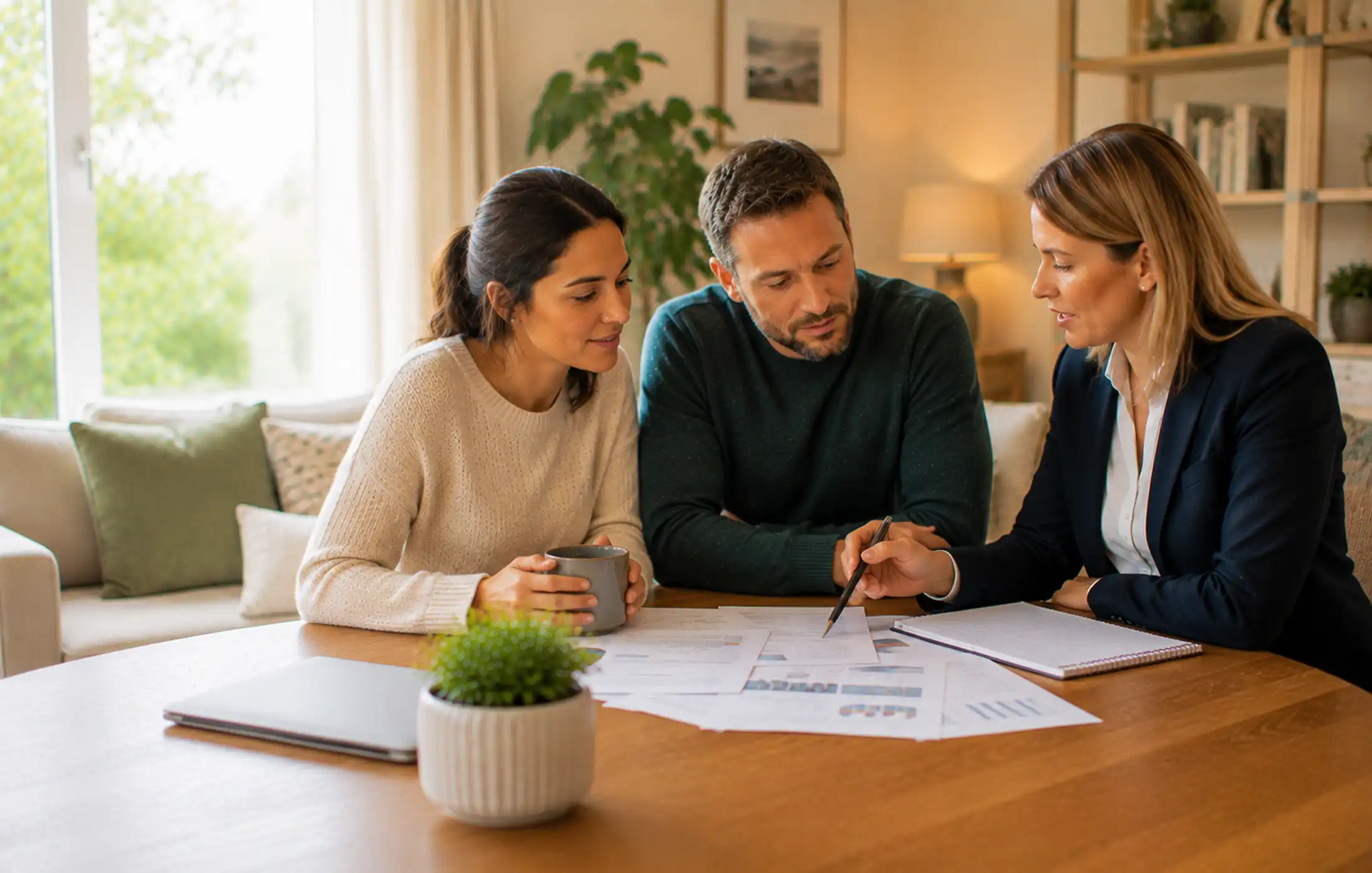 An individual or couple discussing dependants, debts, income and existing workplace benefits with protection adviser.