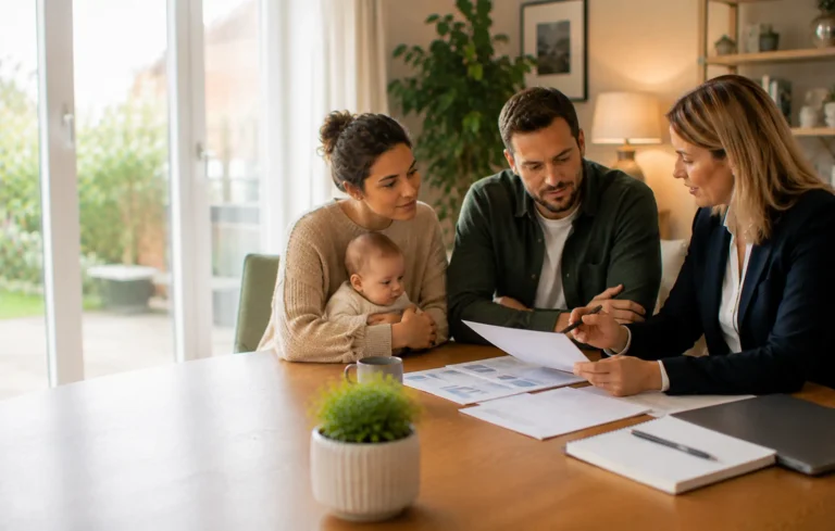 Returning client reviewing existing protection after a home move, new family responsibility or job change with an adviser.