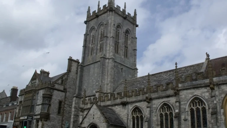 St Peter’s Church tower beside Dorset Museum in Dorchester.